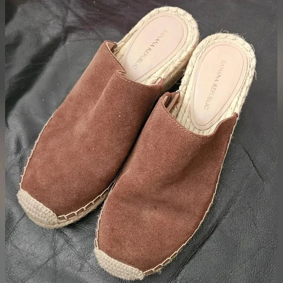 Banana Republic ESPADRILLE WEDGE MULE Suede Brown Jute basket weave Sz 6.5 US - Picture 2 of 14